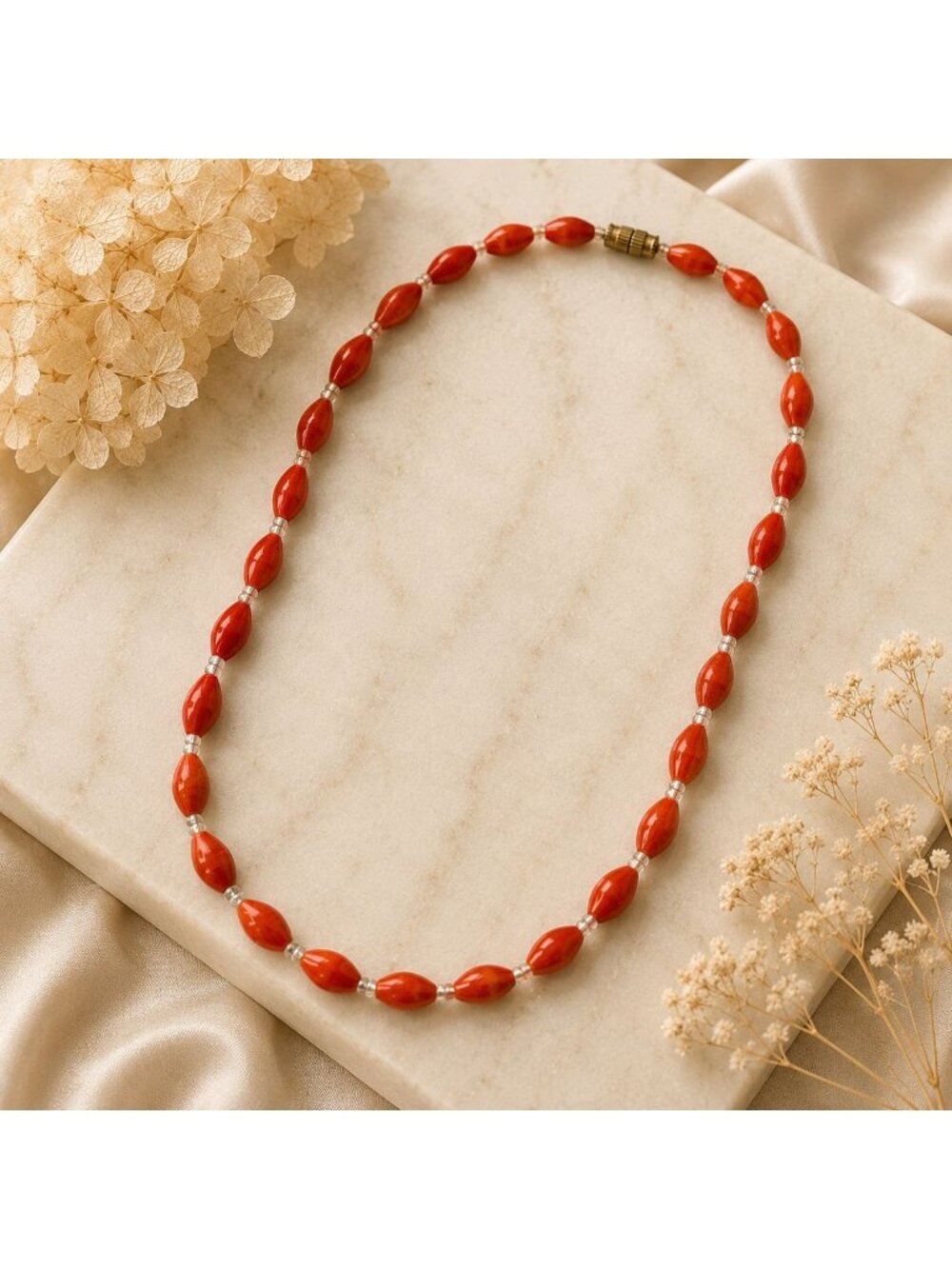 Vtg 1960s Tangerine Glass Bead Necklace Made in‎ India New Old Stock Never Worn